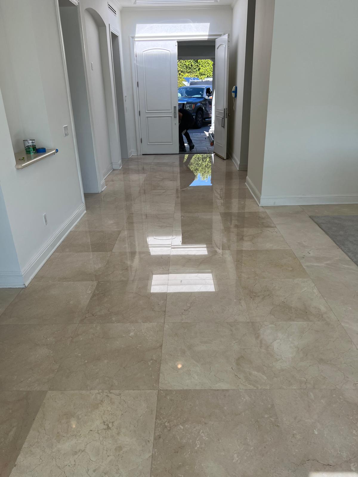 Marble entryway polished to a mirror-like finish