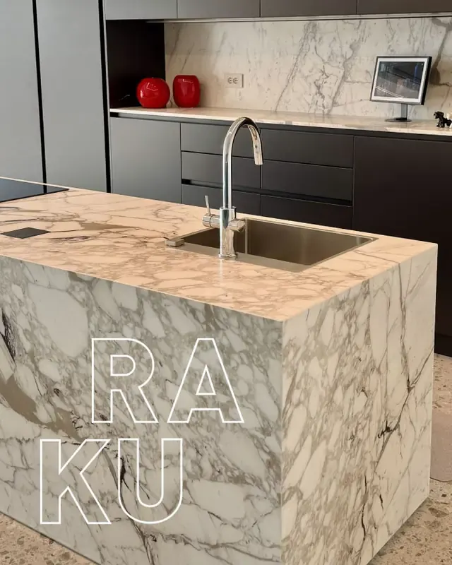 Official RAKU product illustration showing a marble sink and countertop; not an Elite Marble Care project