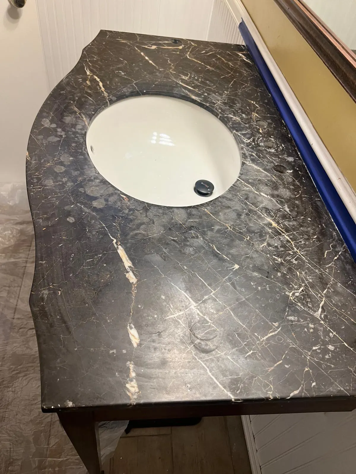 Etched Dark Marble Vanity Honing
