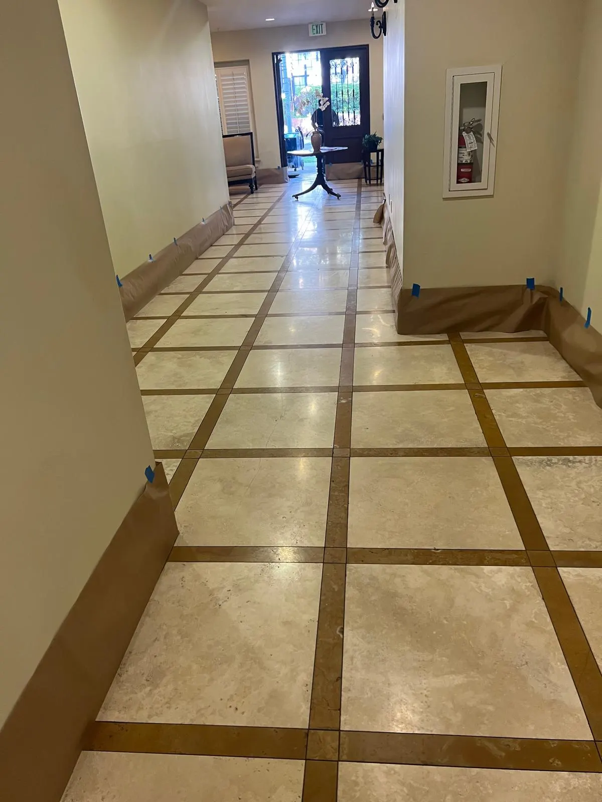 Travertine Entryway Honing - Before