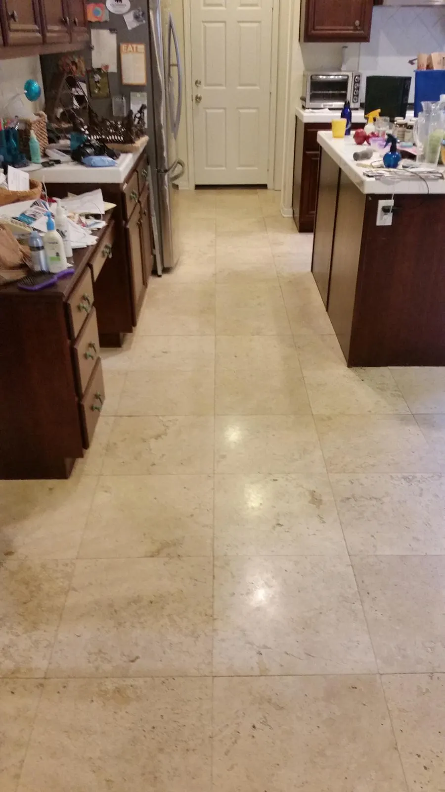 Dirty Kitchen Travertine Floor Before Cleaning
